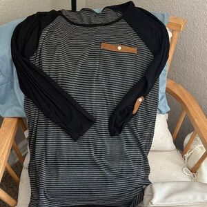 Staccato Charcoal and Ebony Striped Long Sleeve Top